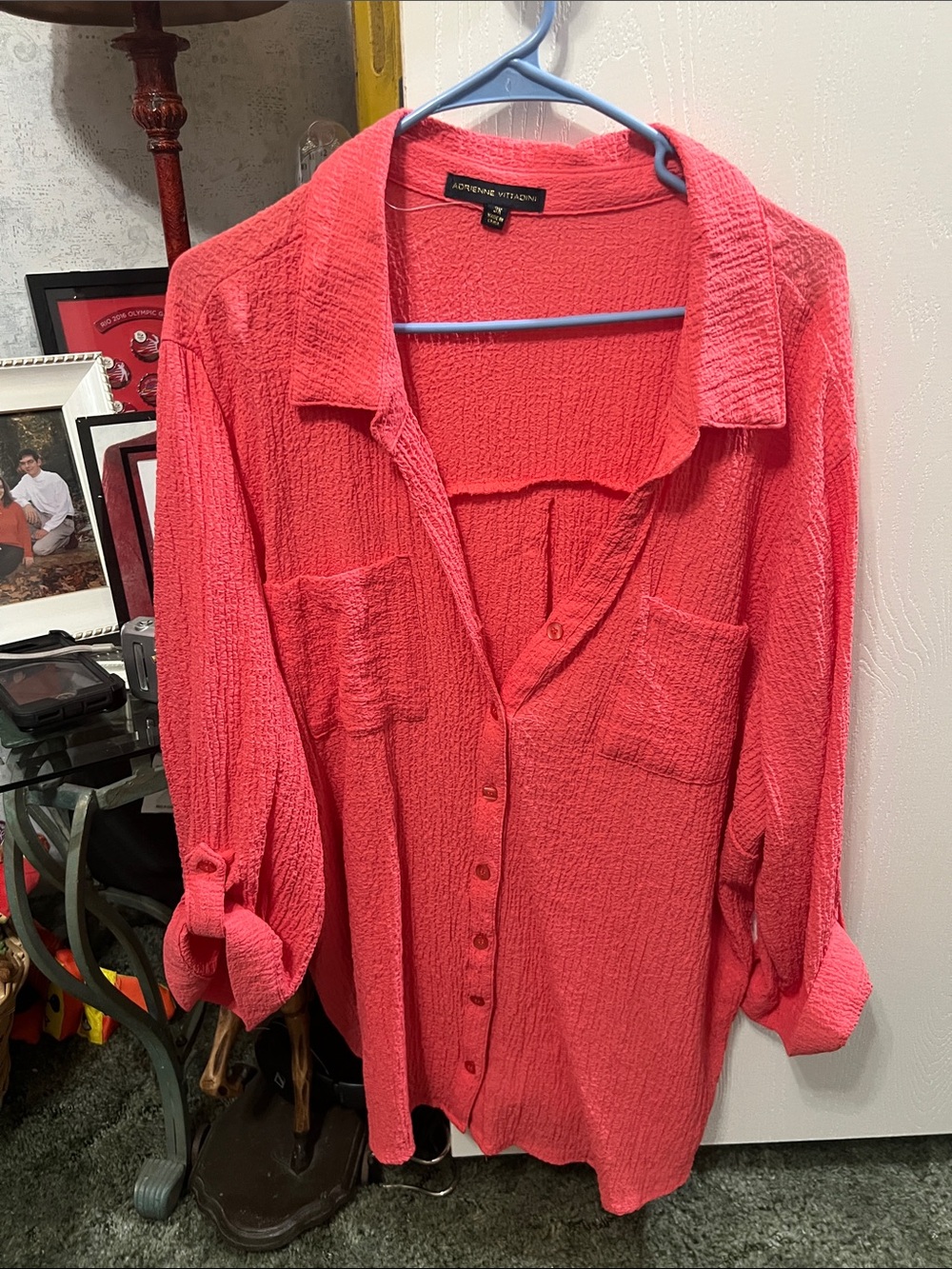 Adrienne Vittadini Coral-Pink Button Down Shirt